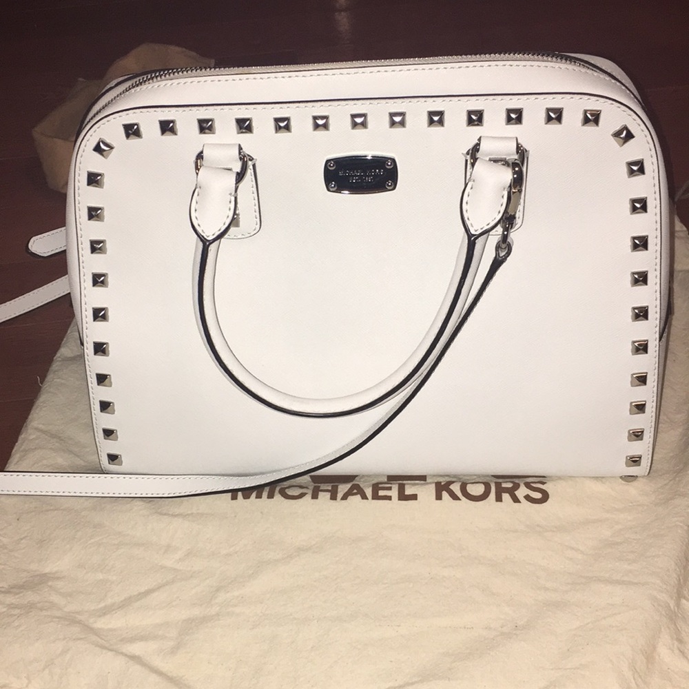 Michael Kors Optic white Saffiano stud leather bag